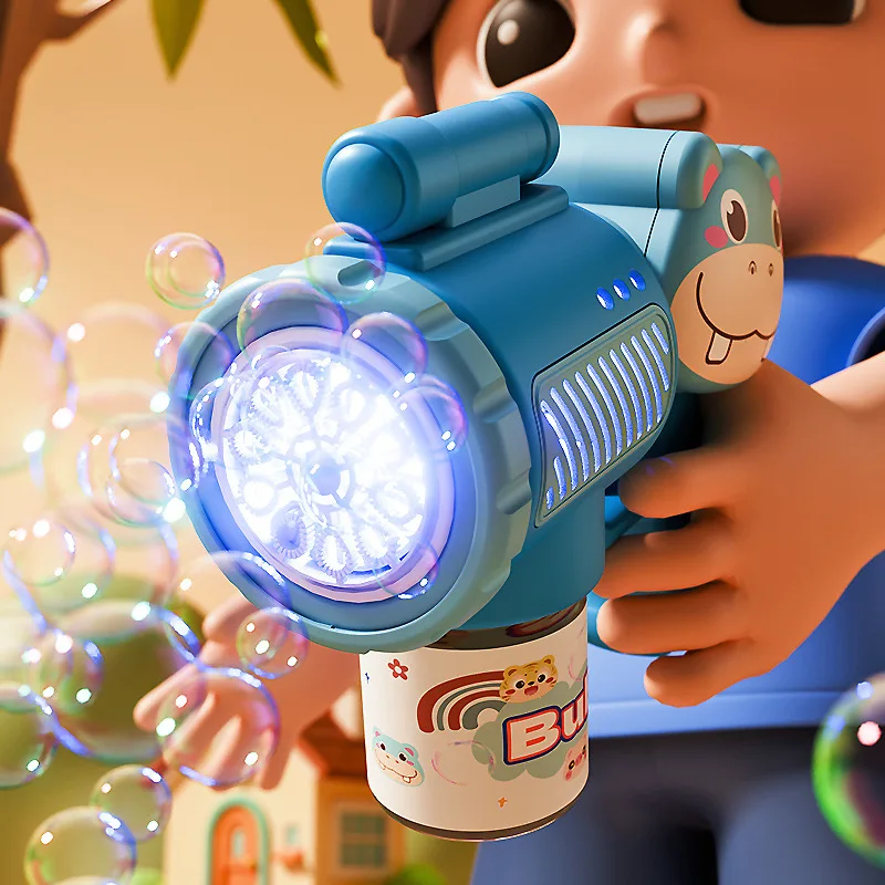مسدس فقاعات كهربائي للفتيان والفتيات ، آلة فقاعات لعبة كرتون ، منفاخ صابون أوتوماتيكي بضوء ، لعبة خارجية ، هدية