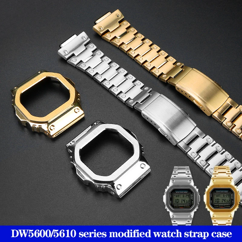 High Quality Modified Stainless Steel Strap Case For Casio DW-5600 DW5600/5610 GW-B5600 GWM5610 Set Metal Watchband Bezel Tools