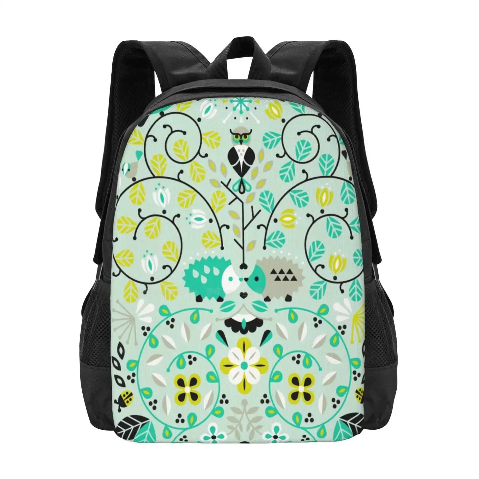 Hedgehog Lovers Backpacks For School Teenagers Girls Travel Bags Hedgehogs Bunnies Rabbits Digital Illustration Pattern