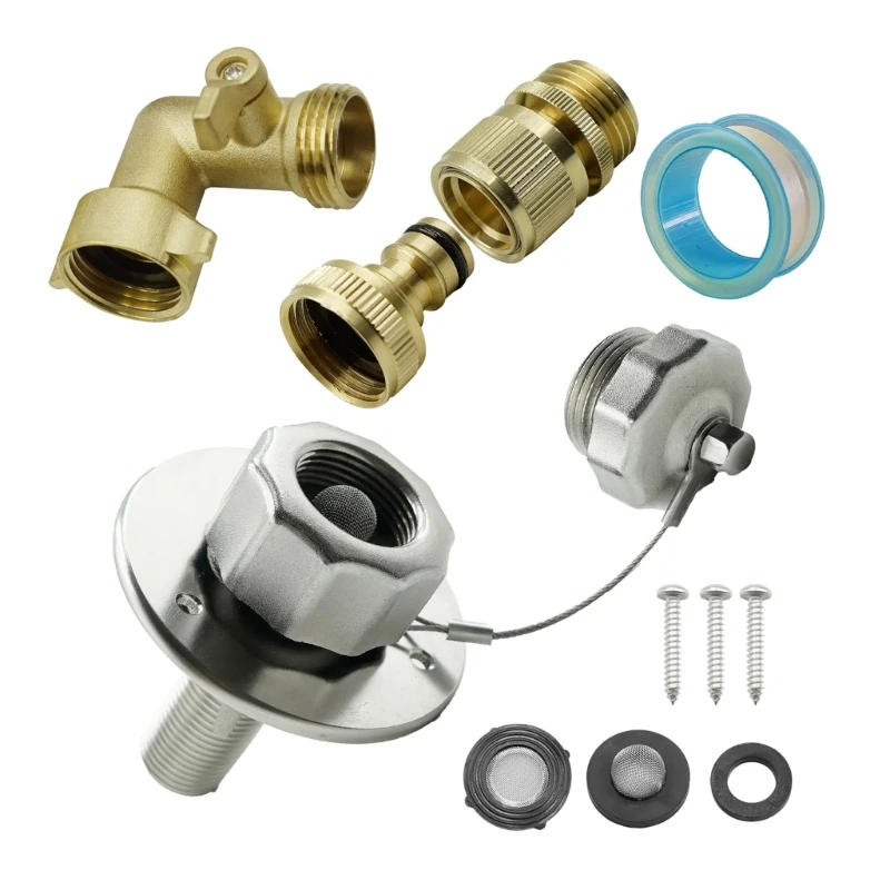 

H3CE Universal RVs Water Replacement Filler Rustproof Stainless Steel Water Inlet Set For Campers Trailers