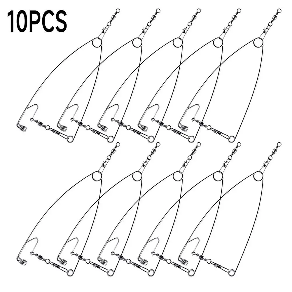 10pcs Automatic Fishing Hook With Swivels Stainless Steel Speed Catapult Spring Fishhook Bait Catch Catapult Fishing Accessories