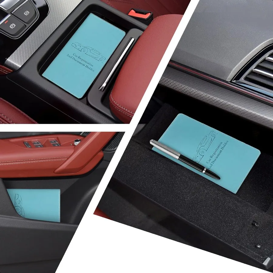 女性男性用車登録証・保険証ホルダー ブルー グローブボックス書類オーガナイザー マグネットバックル付きで簡単アクセス
