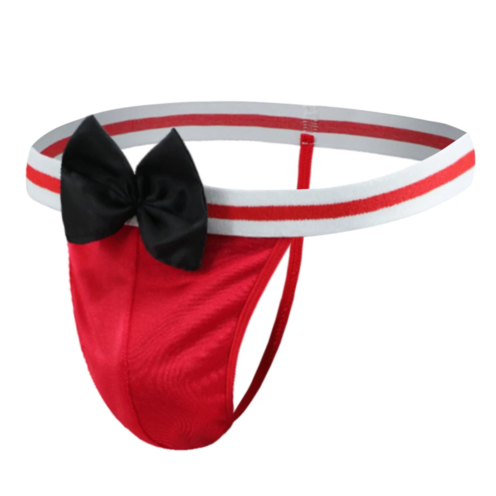 

Mens Sexy Lingerie Bow Tie T-back Thongs Ultra-Thin Underwear Sexy Briefs G-string Erotic Underpants Panties Breathable Knickers