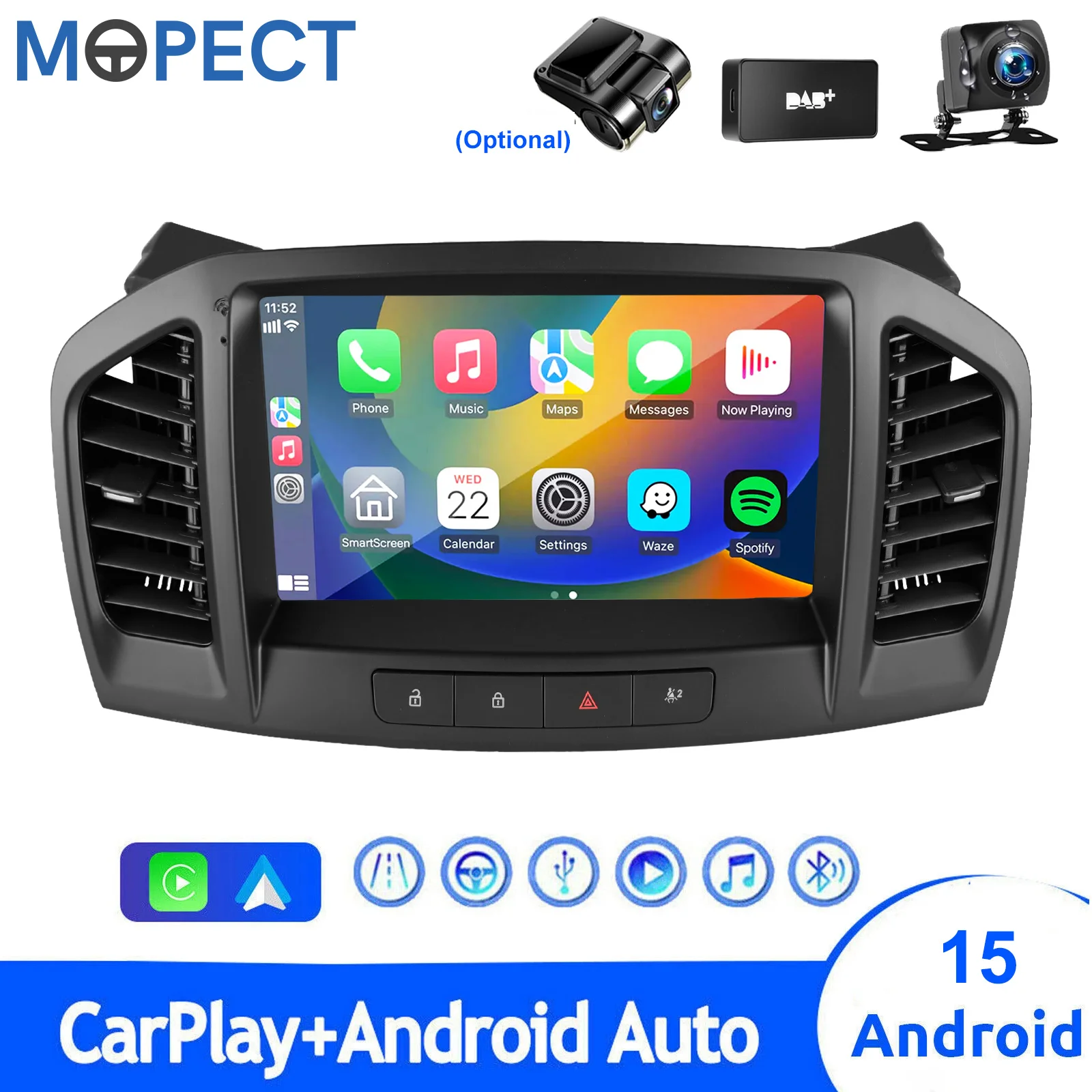 Autoradio MOPECT 9" Android 15 4+64G/ 2+32G per Vauxhall Opel Insignia 2008-2013 con Carplay Wireless, GPS, Navigazione, WIFI, SWC