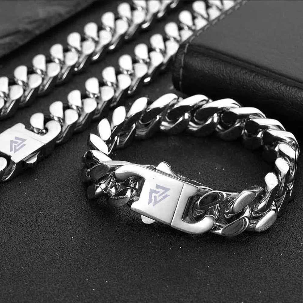 Viking Cast Cuban Chain Men\'s Bracelet Stainless Steel Fine Polished Chain Four Sides Cut Boyfriend Gift