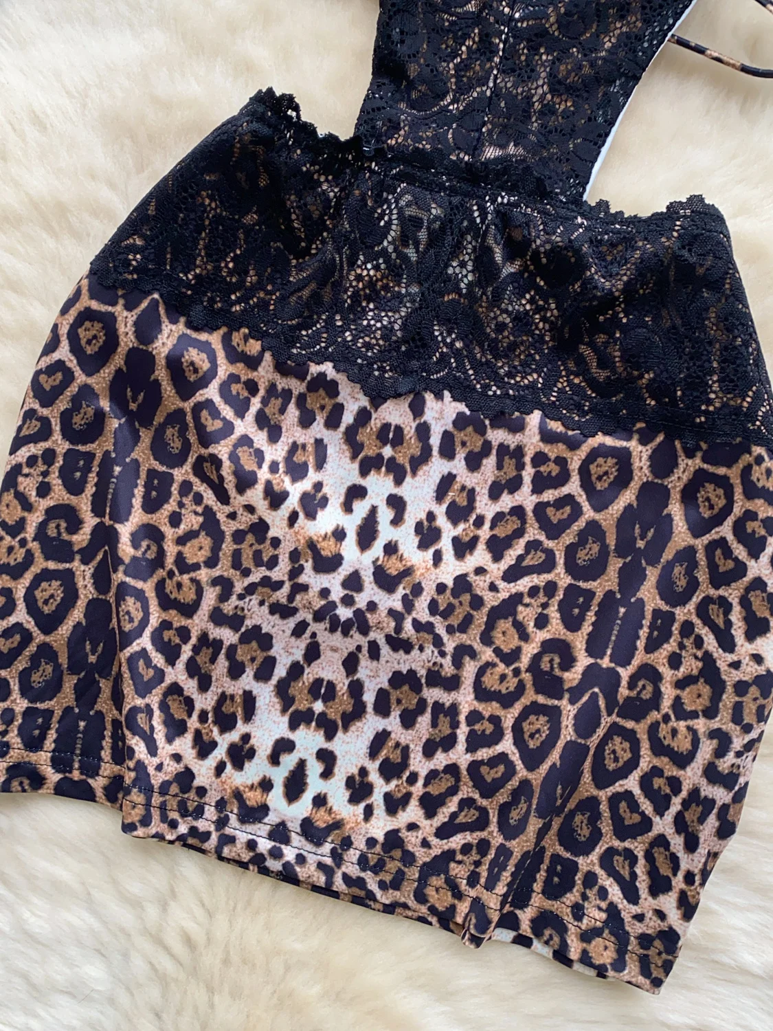 Femmes Sexy évider profonde v-ne dentelle Patchwork ceinturé imprimé léopard moulante Dr coréen Sle taille haute été Dr