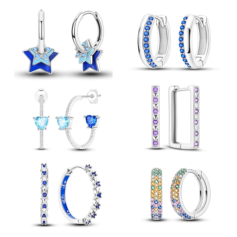 

Серьги-кольца серии Blue Stars, оригинальные серьги из стерлингового серебра 925 пробы, большие серьги для женщин, подарок на свадьбу, день рождения