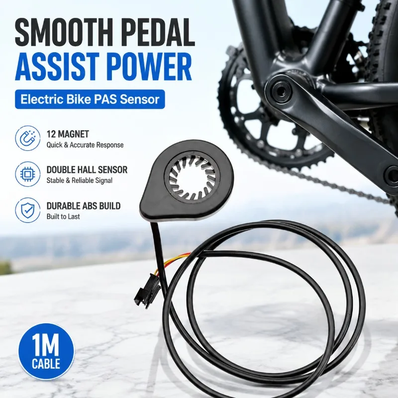 

Electric Bike 12 Magnet Pedal Assist Sensor PAS, Double Hall Sensor, ABS, 1m Cable, Electric Bicycle Speed Sensor Part
