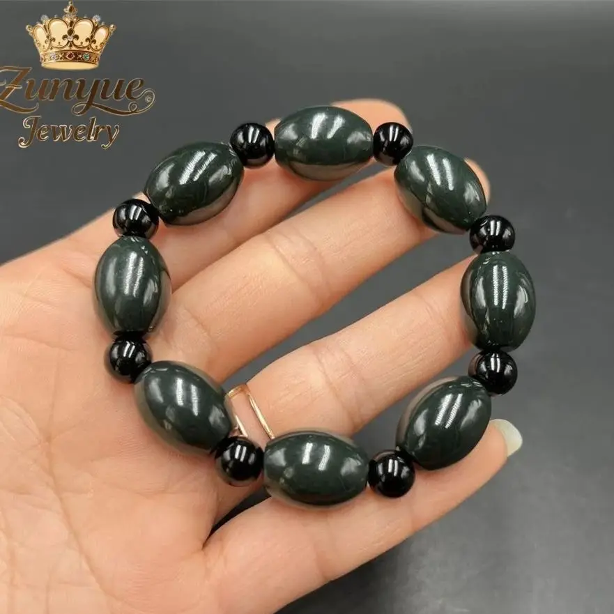 

Браслет из круглых бусин из черного и зеленого нефрита Hetian, роскошное качество, модные украшения, изысканные популярные элегантные подвески