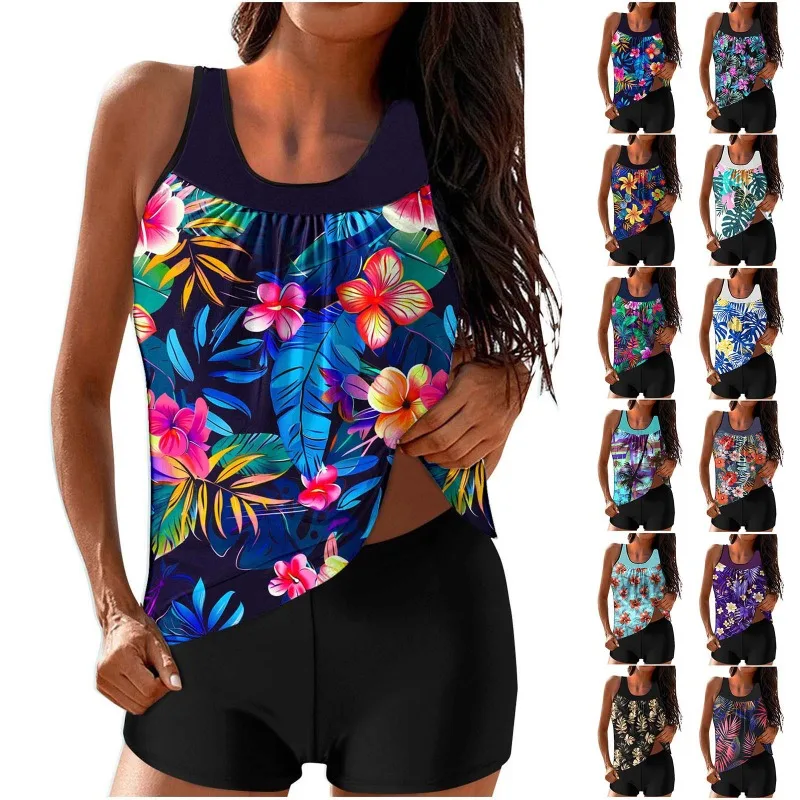 

Women Conservative Bikini SetConservative Swimwear Women Black White Floral Bikini Set High Waist Two Piece Black White Floral S