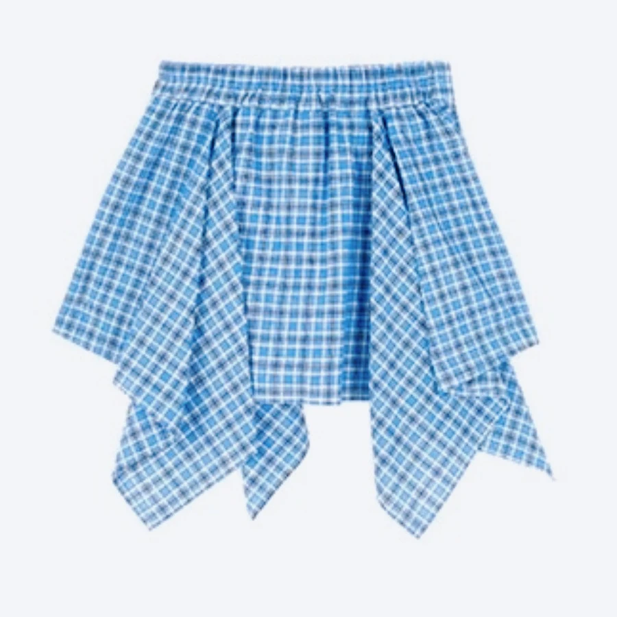 Teen Girls Plaid Skirt Irregular All Match Elastic High Waist Comfortable School Daily Casual Outdoor Wear Summer Kids Bottom