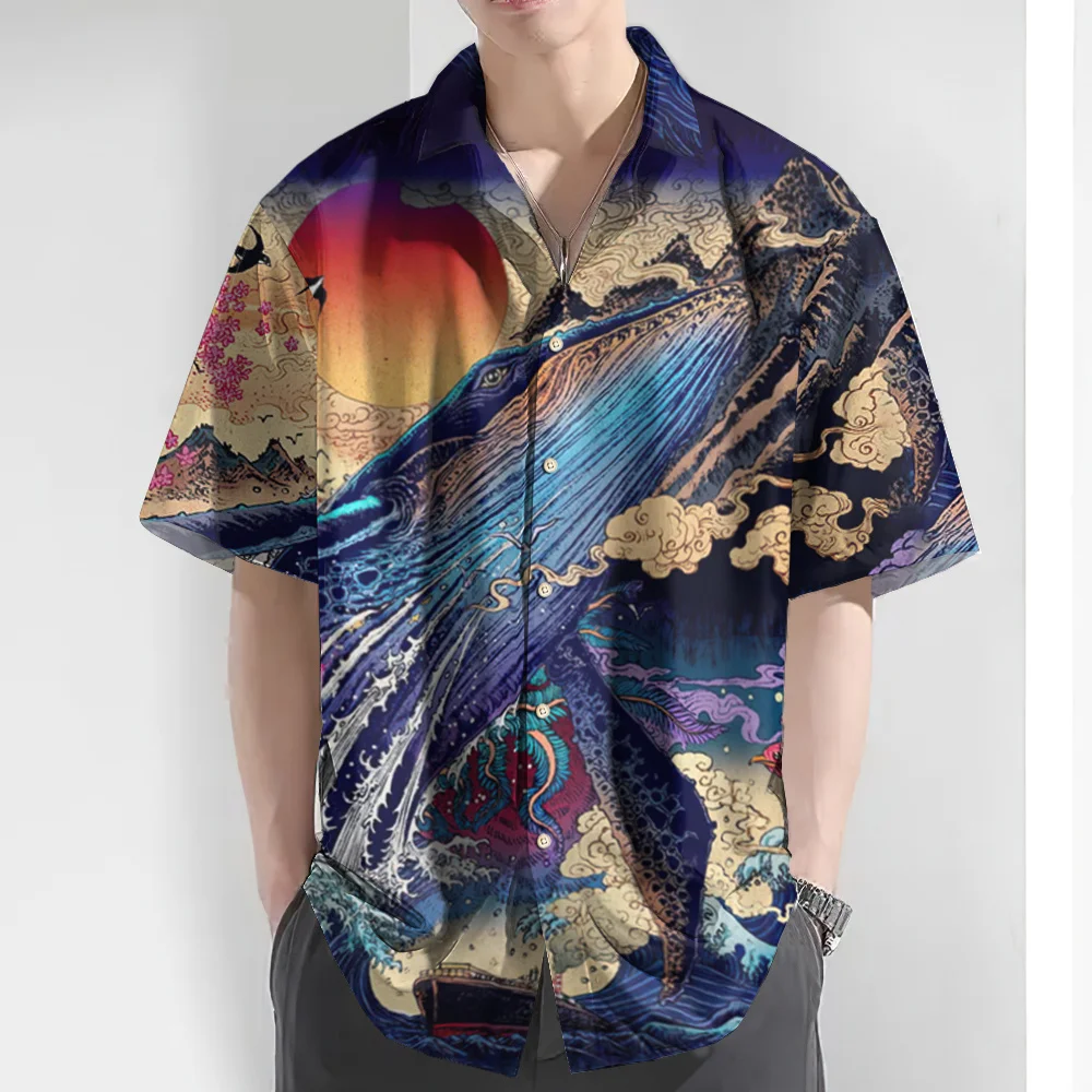 Camicia da uomo retrò Ukiyo-E stampa camicie hawaiane per uomo camicia a maniche corte Casual estiva abbigliamento da uomo di strada camicie oversize Top