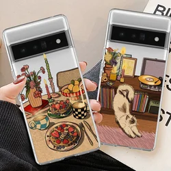 Vintage Art Van Gogh Black Cat Phone Case For Google Pixel 8A 9 Pro XL 6 6A 7 8 Pro 7A Cartoon Animal Clear Soft TPU Cover Funda
