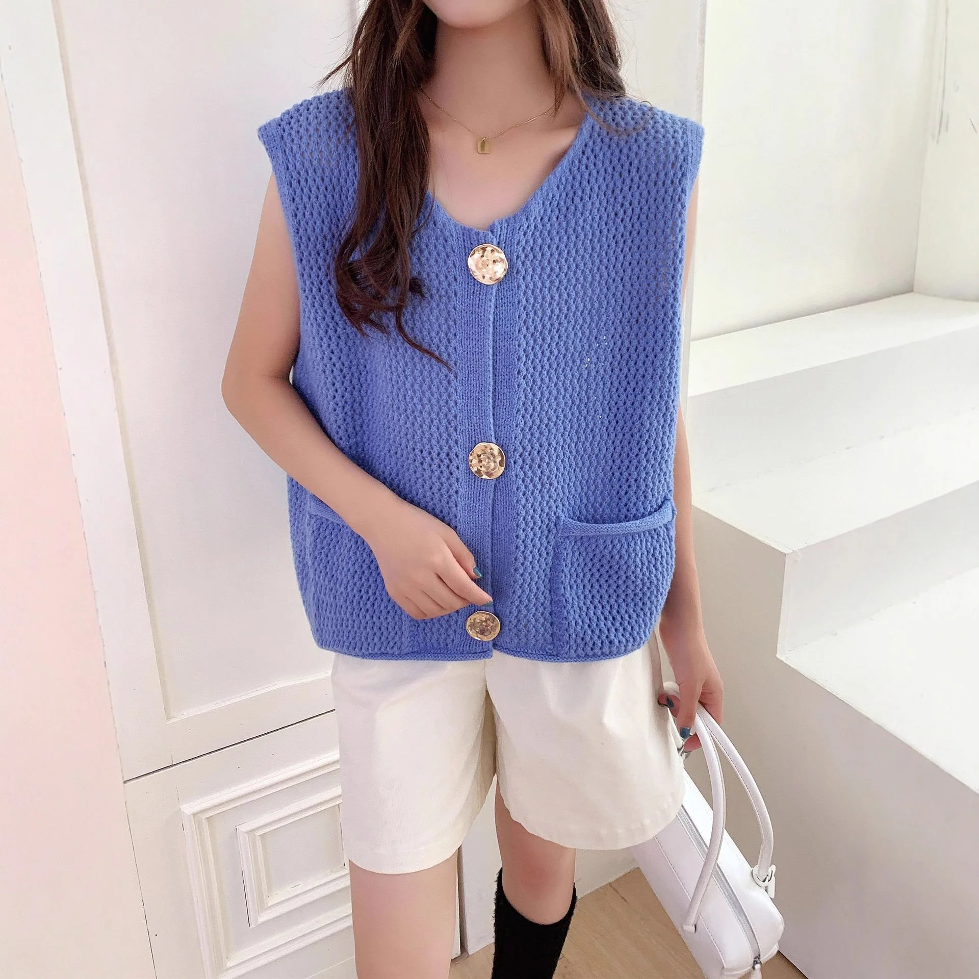 Spring Autumn Top European Style Casual Thick Needle Knitted Vest Women's Cardigan Jacket New Ladies Knitwear Sweater Waistcoat