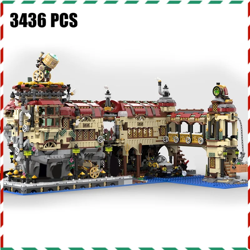 Klocki konstrukcyjne MOC City z motywem silnika parowego, budowla, kolejnica, silnik parowy, klocki naukowe, model, prezent dla dzieci i dorosłych