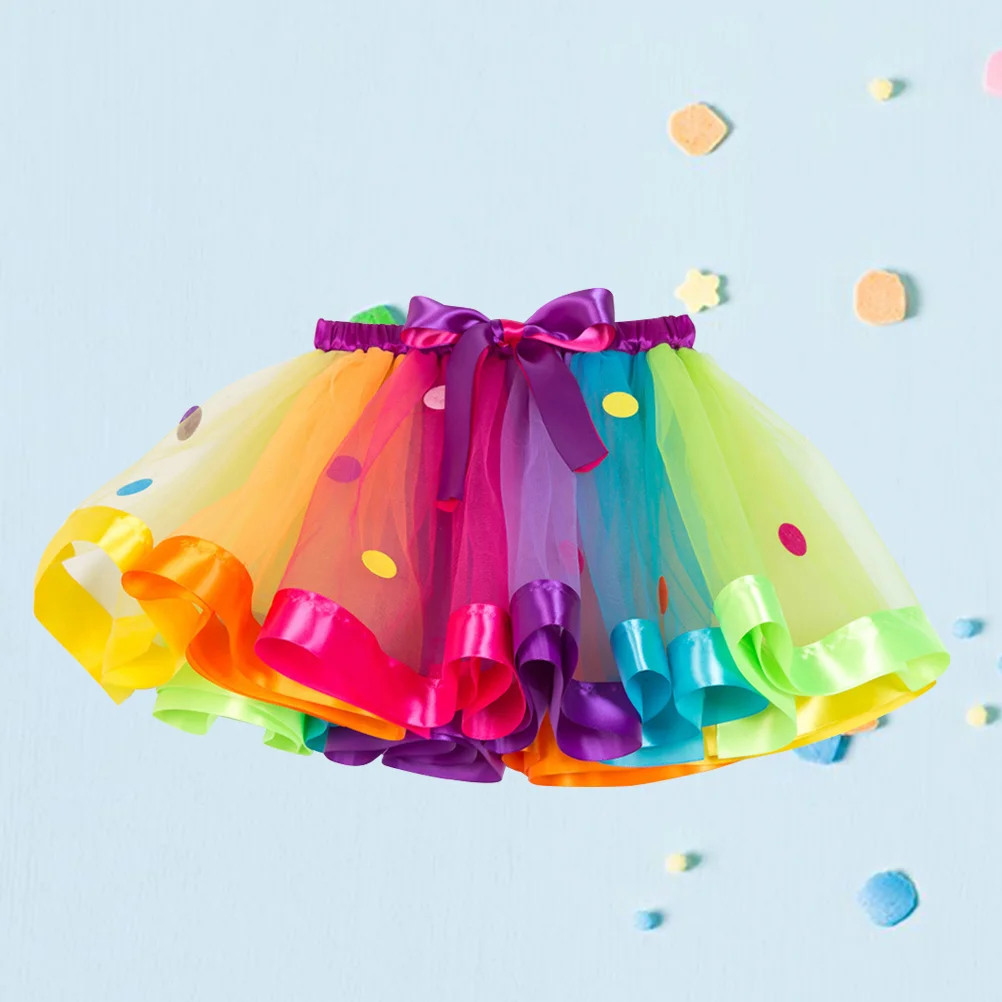 Girls Elastic Waist Rainbow Tutu Skirt with Big Bowknot Party Dress up Tulle Skirt( -RT077 S) Midiskirt for kids