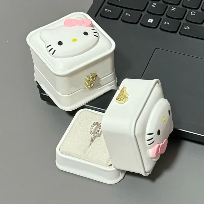 2024 New Sanrio Kitty Ring Box Confession Gift Proposal Confession Ring Box Velvet Jewelry Box Girlfriend Gift Girls Favorite