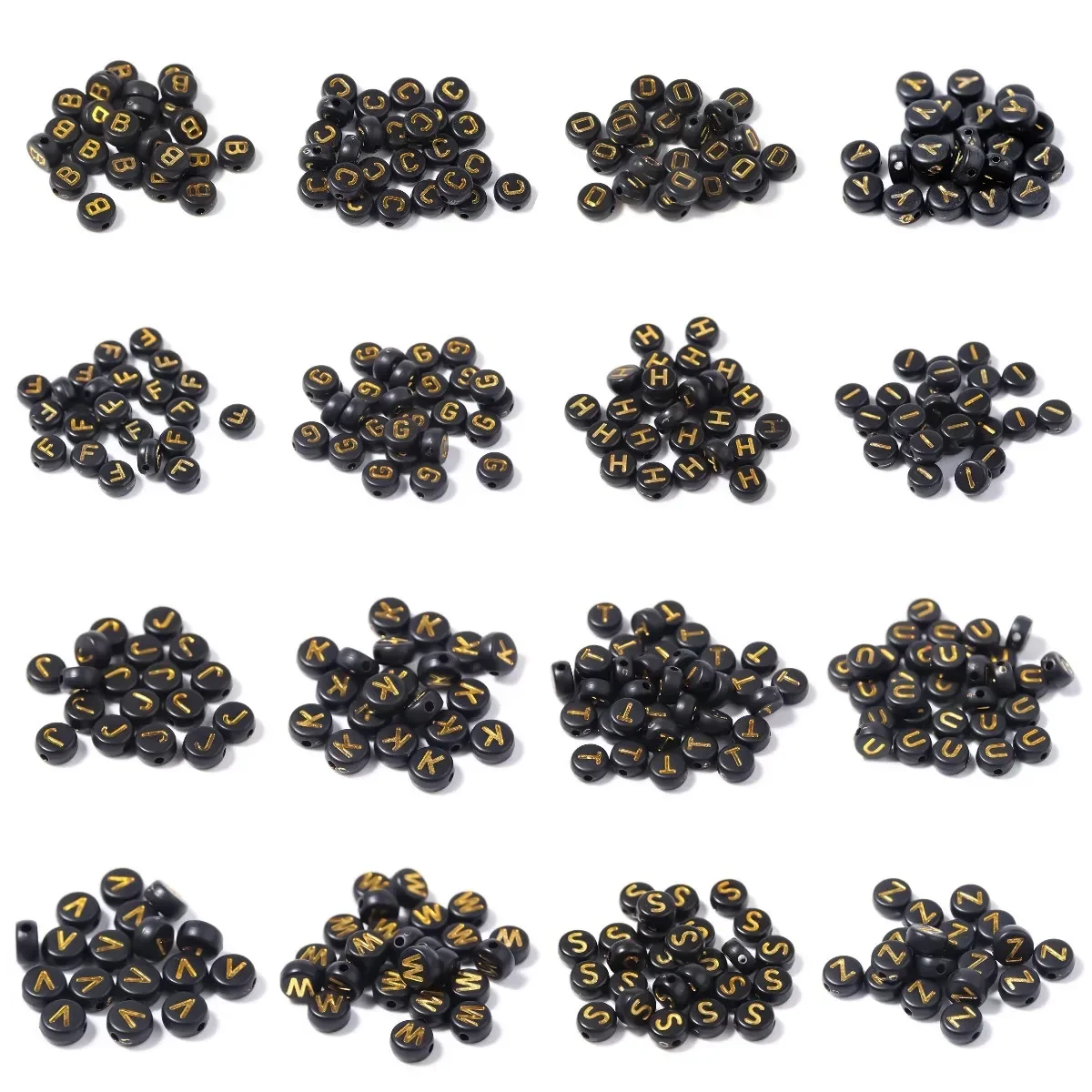 100-500PCS Acrylic A-Z 26 Letter Beads Black Color Round Shape Gold Alphabet Beads for Jewelry Making DIY Bracelet Accessories