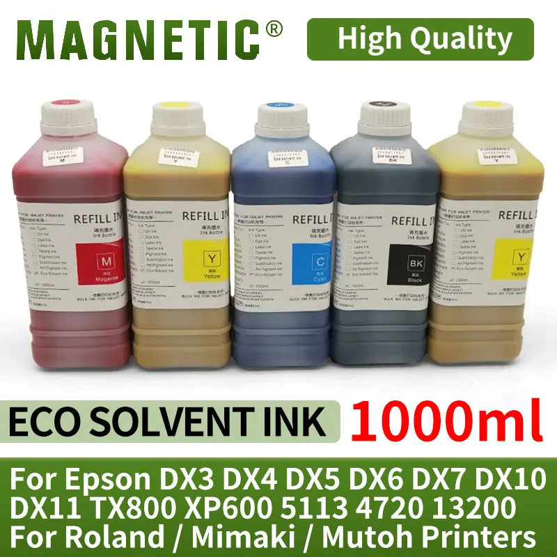 1000ml Eco solvent Ink For Roland Mimaki Mutoh Epson TX800 4720 I3200 5113 DX4 DX5 DX6 DX7 XP600 Printer Printhead solvent Ink