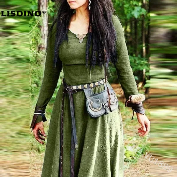 Mittelalterliches Kleid für Damen, langärmelig, Maxi-Robe, Vintage-Fee, Elfenkleid, Renaissance, keltische Wikinger, Gothic-Cosplay-Kostüme