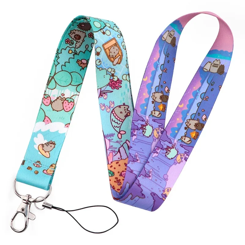 Pusheen Students Lanyard Polyester Material Cartoon Anime Figures Fat Cat Card Holder Phone Rope Accessories Keychain Decoration