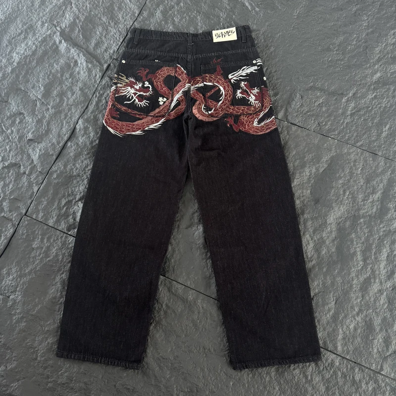 Chinese Style Dragon Embroidery Pattern Denim Pants Autumn High-quality Casual Derschutze Denim