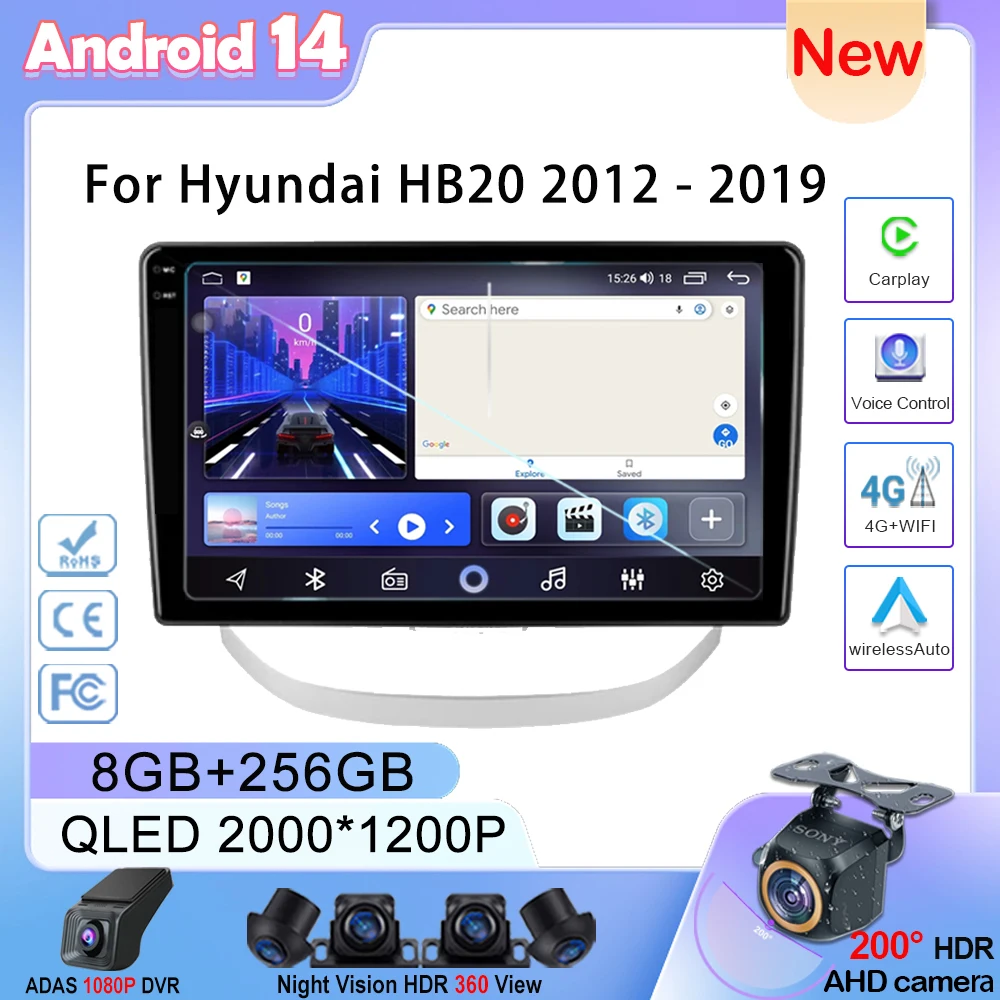 

Carplay Android 14 For Hyundai HB20 2012 - 2019 Android Auto Radio Stereo GPS Navigation Multimedia Video Player NO 2din DVD BT