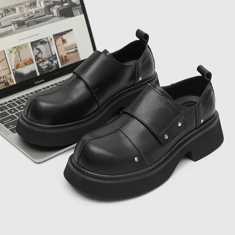 

Хит продаж: Новые мужские туфли-дерби с массивным носком, весна-осень, высококачественные, ретро, увеличивающие рост, дышащие, повседневные, без шнурков