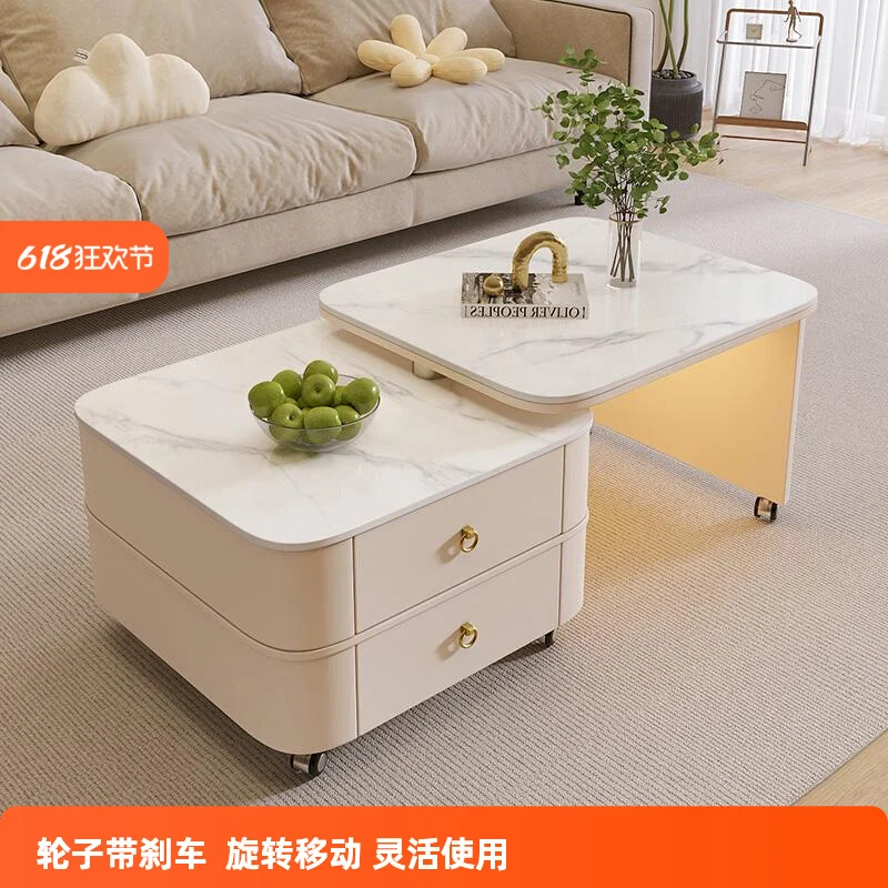 طاولة قهوة حديثة وخفيفة الوزن وبلاط صخري كريمي وغرفة معيشة منزلية وشقة صغيرة دوارة متنقلة #2