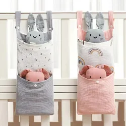 Baby Bed Hanging Storage Bags Muslin Cotton Diaper Storage Bag Multi-Functional Stroller Accessories Crib Bedding Hanging Bag