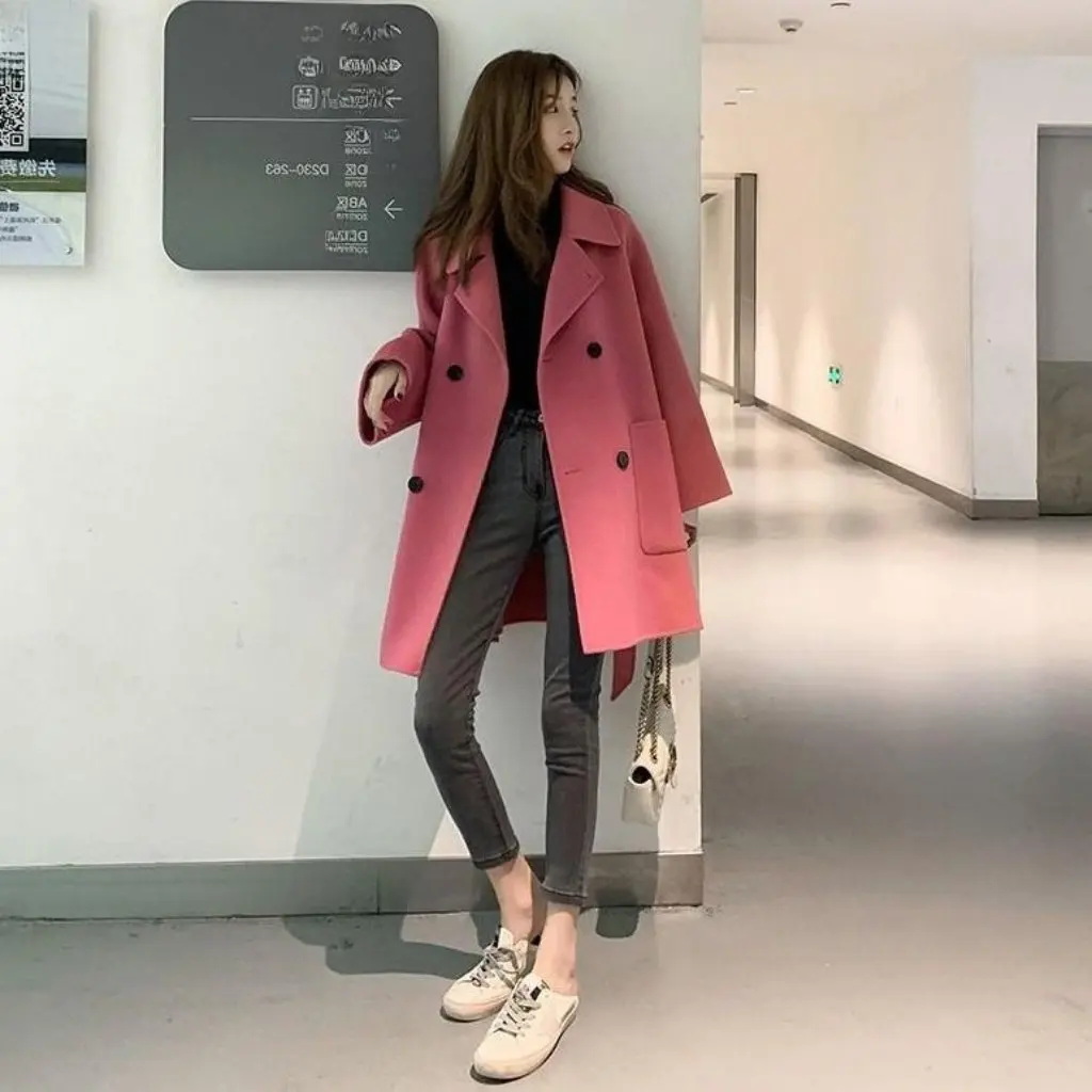 

Women's Korean-Style Mid-Length Loose Woolen Coat Autumn Winter Fashion Trend Warm Insulated Outerwear
