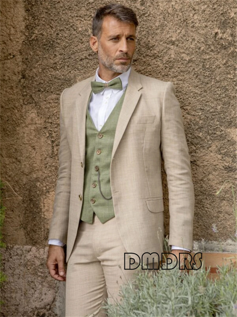 

Casual Groom Attire for Outdoor Wedding Linen Formal Suit Set 3 Pieces Vest Including, Breathable Men Tuxedo Set Party Prom Wear