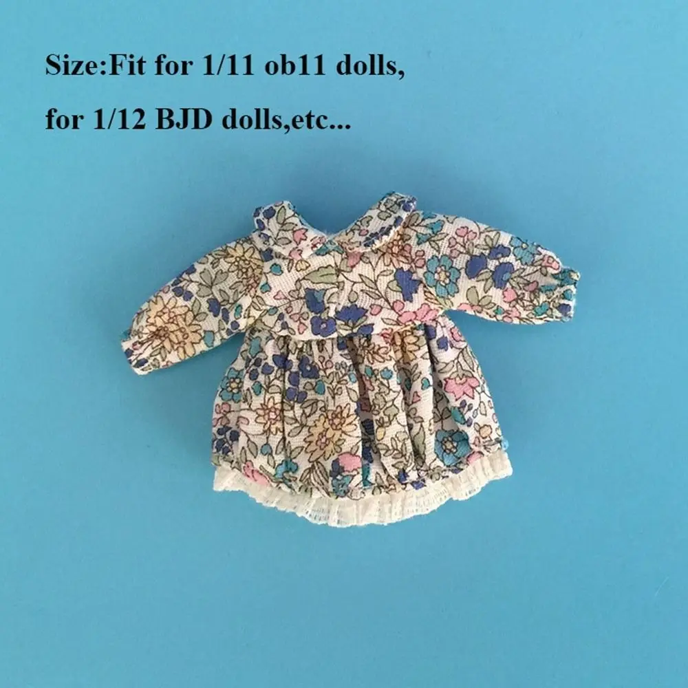 Neue handgemachte Blumen bedruckte Kleider Mode DIY Puppen Prinzessin Kleid Kleidung Zubehör für 1/11 OB11 Puppen/für 1/12 BJD