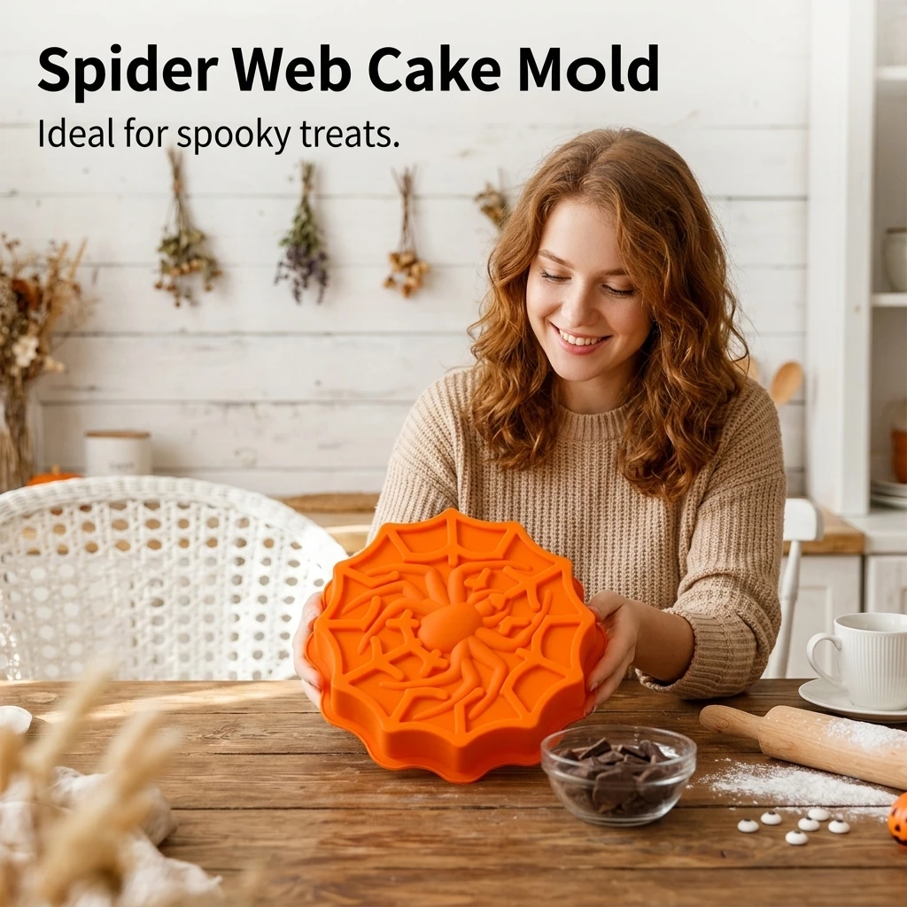 Baking Pan Nonstick Cake Mold for Halloween Party Food Grade Silicone Spider Web Dessert Tray Chocolate Jelly Fondant Tool