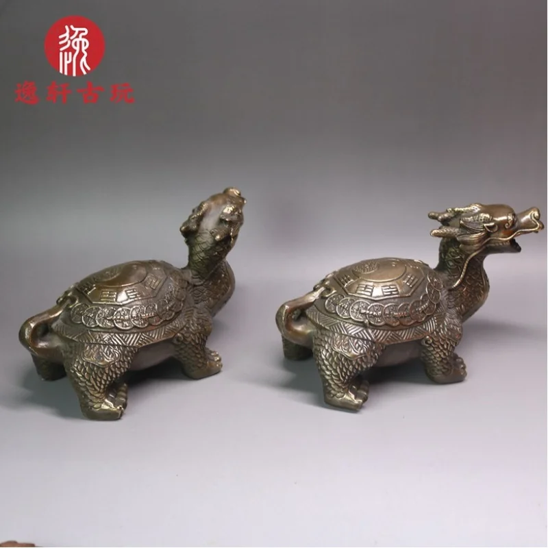Antique Bronze Artifacts: Pure Copper , Eight-Trigram Dragon , Longevity Turtle, Office and Living Room De