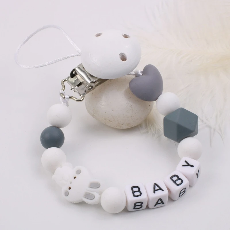 الطفل مخصص شخصية اسم سيليكون الخرز مشابك مصاصة للرضع سلسلة الوليد عضاضة الحلمة دمية حامل سوار مضغ التمريض هدية #1