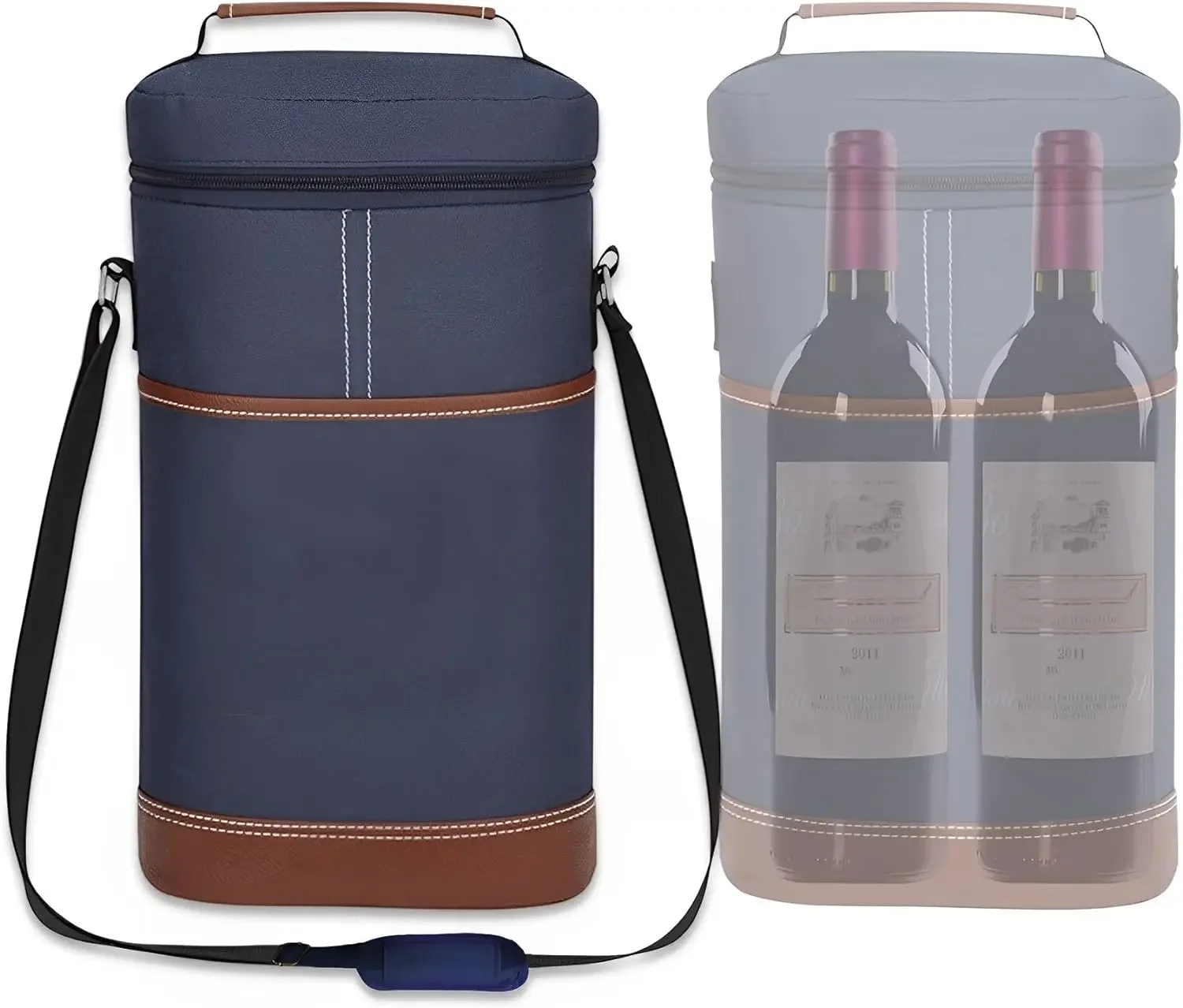 Soft Wine Bottle Insulated Cooler Bag Thermal Beer Carrier Tote Bag Outdoor Travel with Wine Glass Pocket