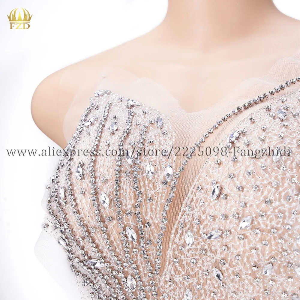 Imagem -02 - Fzd-cristal Rhinestones Beads para Vestido de Casamento Corpete Artesanal Applique Designs Malha Lace Applique Patches pc