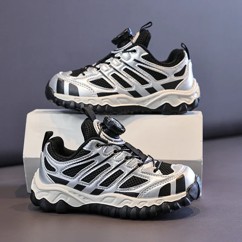 2026 Autumn New Boys Girls Sneakers with Rotating Button Children Sports Shoes Mesh Breathable Kids Casual Running Shoe Non slip