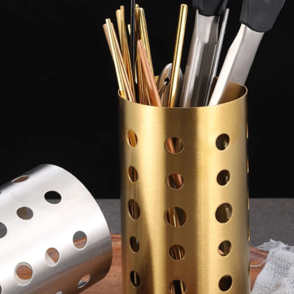 

Stainless Steel Chopstick Holder Golden Color Minimalist Kitchen Utensil Drying Rack Hollow Bottom Ventilated Design Fast