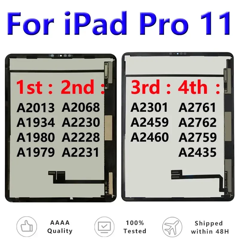 OEM LCD For Apple iPad Pro 11 1st 2nd 3rd 4th 2018 2020 2021 A2013 A2068 A2460 A2435 Touch Screen Display Assembly Replacement