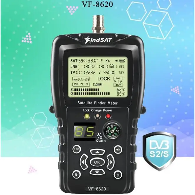 FindSAT VF-8620 Satellite Finder Meter DVB-S/S2/S2X 1080P 2.2Inch Screen Satfinder with Compass Flashlight VS V8 Finder 2 WS6933