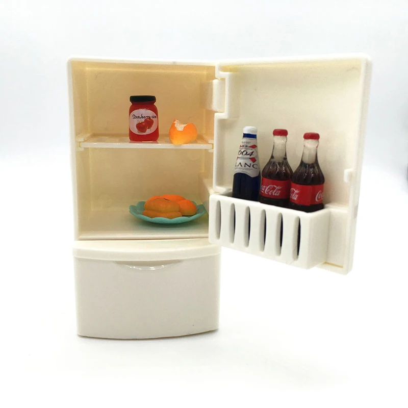 Dollhouse Miniature Kitchen White Wooden Fridge Refrigerator Freezer Kids Toy