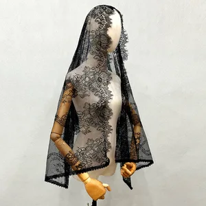 Voile en dentelle de l’église Mantilla Messe latine en mousseline Couvre-tête Voiles chrétiens espagnols noirs pour le mariage Chapelle de la mariée Voile catholique 8 meilleures ventes Catholic Veil - No 5