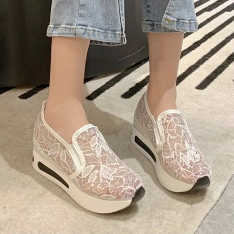 

Breathable Mesh Casual Women's Shoes Summer New Insole Height-increasing Wedge Student Sneakers Lazy Slip on Wedge Female Shoes