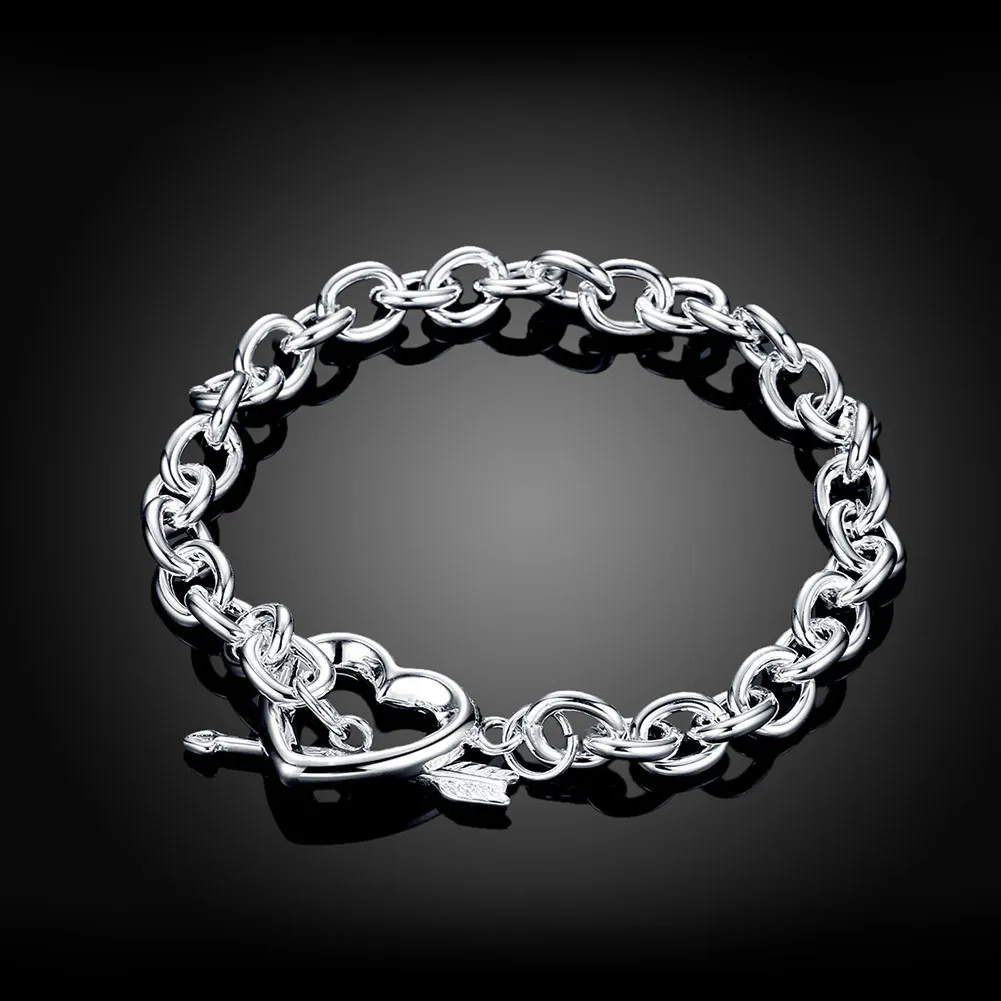 New 925 Sterling Silver 8 Inches Fine Heart Bracelet For Women Charm Fashion Engagement Party Favor Jewelry Accessories