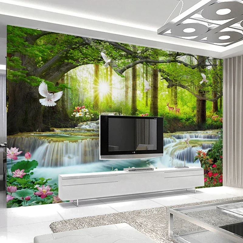 3D Waterfall Forest Wall Mural Nature Landscape Custom Photo Wallpaper for Living Room TV Background Sofa Wall Home Decor