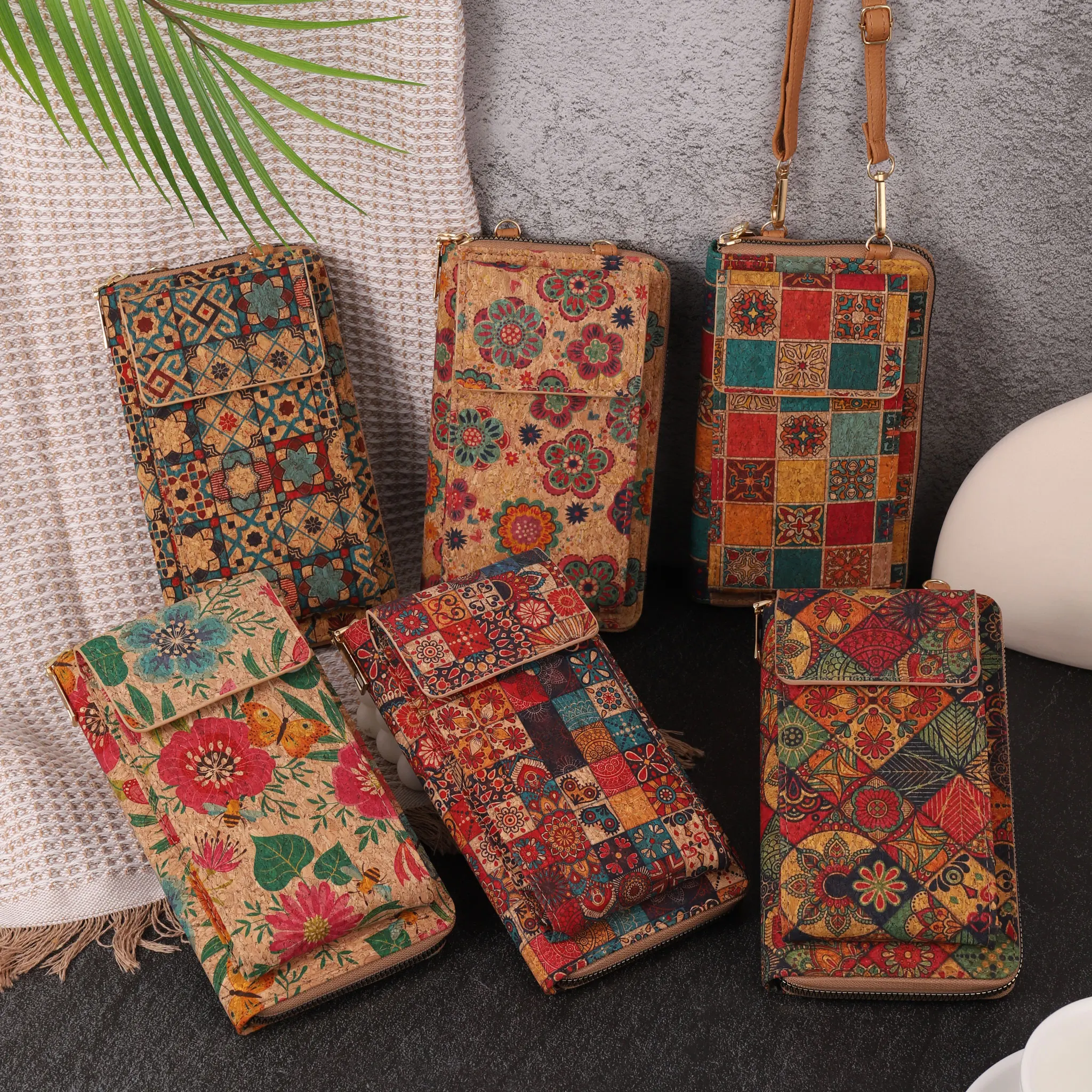 New Fashion Retro Bohemian Style Wallet Multifunctional Large Capacity Wood Grain Mobile Phone Bag Fashion Versatile Coin Purse