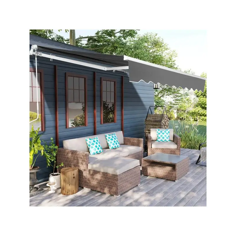 

12x10 FT Gray Retractable Awning with Aluminum Bracket and Polyester Fabric Cover, Durable and Easy to Install Retractable