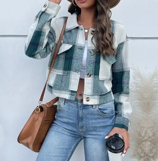 Women's Wear 2025 Autumn/Winter New Short Checkered Cardigan Retro Collar Jacket Women's Jacket